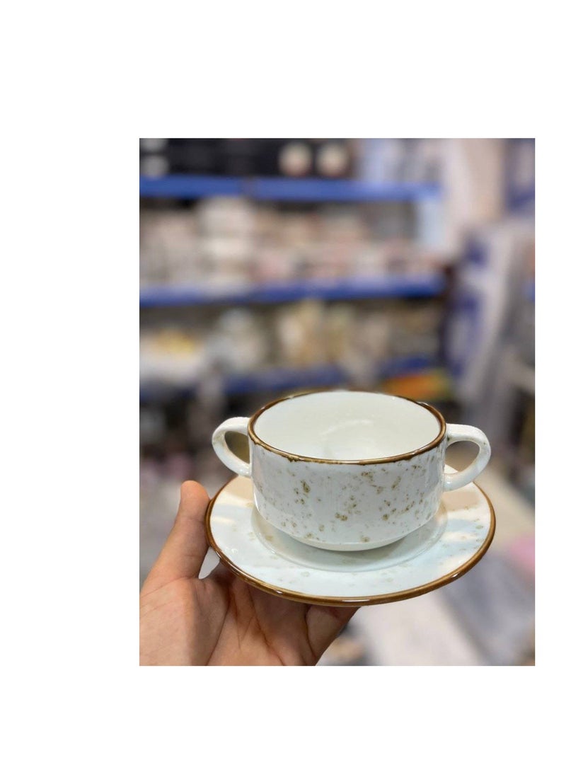 Porcelain breakfast tea and cake set 25 pieces (6 tea mugs + 6 tea mug saucers + 6 soup mug saucers + 1 pie plate)  - Image 4