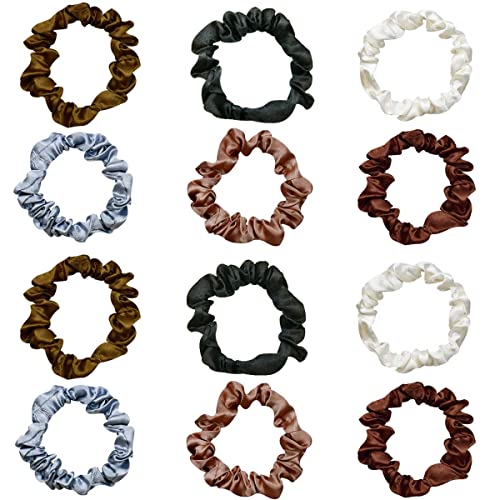 yuntop 12 Pieces Silk Satin Scrunchies Skinny Hair Ties for Women Girls Ponytail Holder Small Elastic Soft Hair Ropes for Thin Thick and Curly Hair Colorful - Image 2
