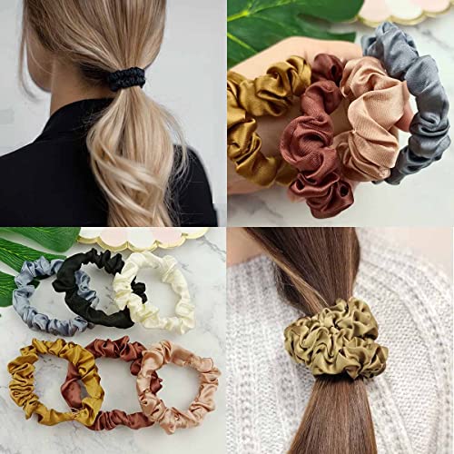 yuntop 12 Pieces Silk Satin Scrunchies Skinny Hair Ties for Women Girls Ponytail Holder Small Elastic Soft Hair Ropes for Thin Thick and Curly Hair Colorful - Image 5