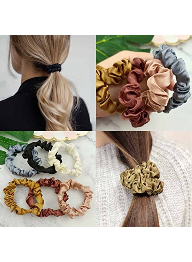 yuntop 12 Pieces Silk Satin Scrunchies Skinny Hair Ties for Women Girls Ponytail Holder Small Elastic Soft Hair Ropes for Thin Thick and Curly Hair Colorful - Image 4