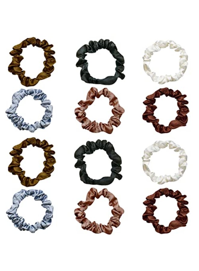 yuntop 12 Pieces Silk Satin Scrunchies Skinny Hair Ties for Women Girls Ponytail Holder Small Elastic Soft Hair Ropes for Thin Thick and Curly Hair Colorful - Image 1