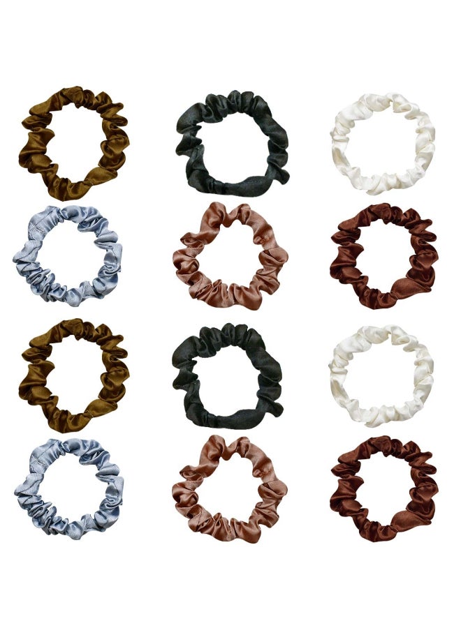 yuntop 12 Pieces Silk Satin Scrunchies Skinny Hair Ties for Women Girls Ponytail Holder Small Elastic Soft Hair Ropes for Thin Thick and Curly Hair Colorful - Image 3