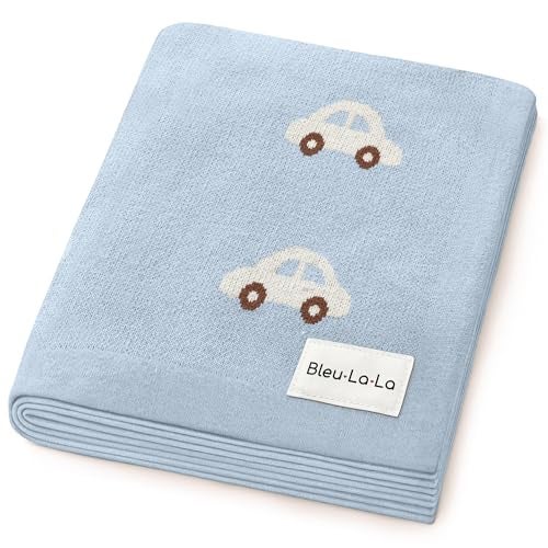 Bleu La La Baby Blanket for Boys 100% Cotton Buttery Soft Cozy Receiving Swaddle Stroller Blanket for Shower Gift Registry for Newborns, Infants, Toddlers (Cars - Baby Blue) - Image 1