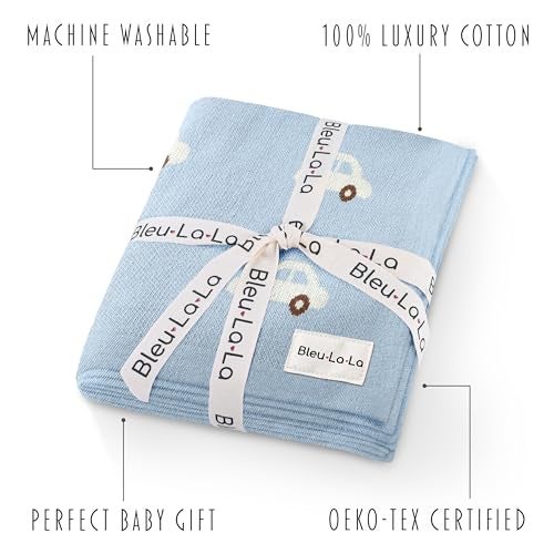 Bleu La La Baby Blanket for Boys 100% Cotton Buttery Soft Cozy Receiving Swaddle Stroller Blanket for Shower Gift Registry for Newborns, Infants, Toddlers (Cars - Baby Blue) - Image 3