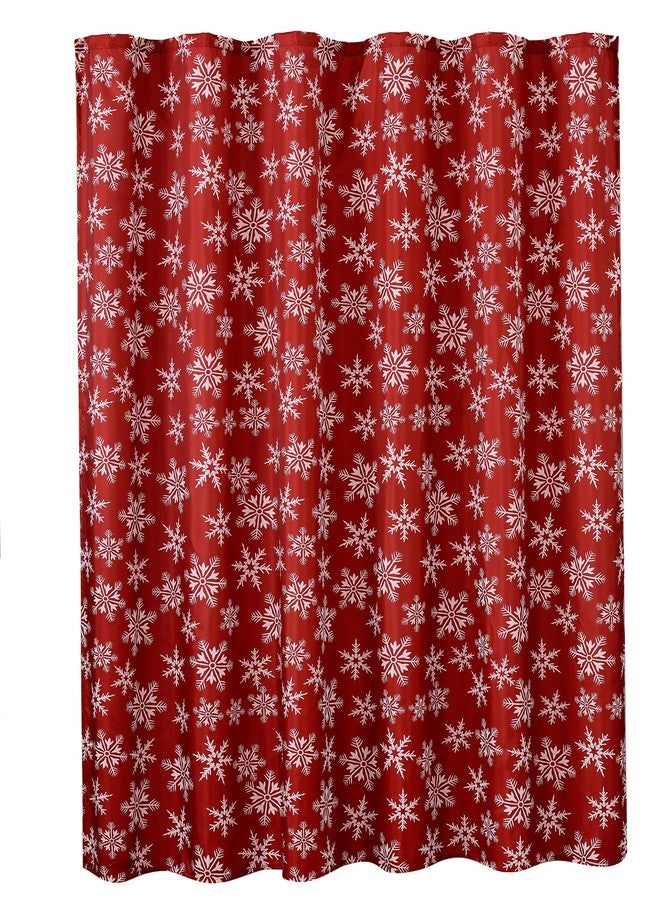 Violet Linen Decorative Christmas Printed Snowflakes Design Red Shower Curtain - 72" X 72" - Image 1