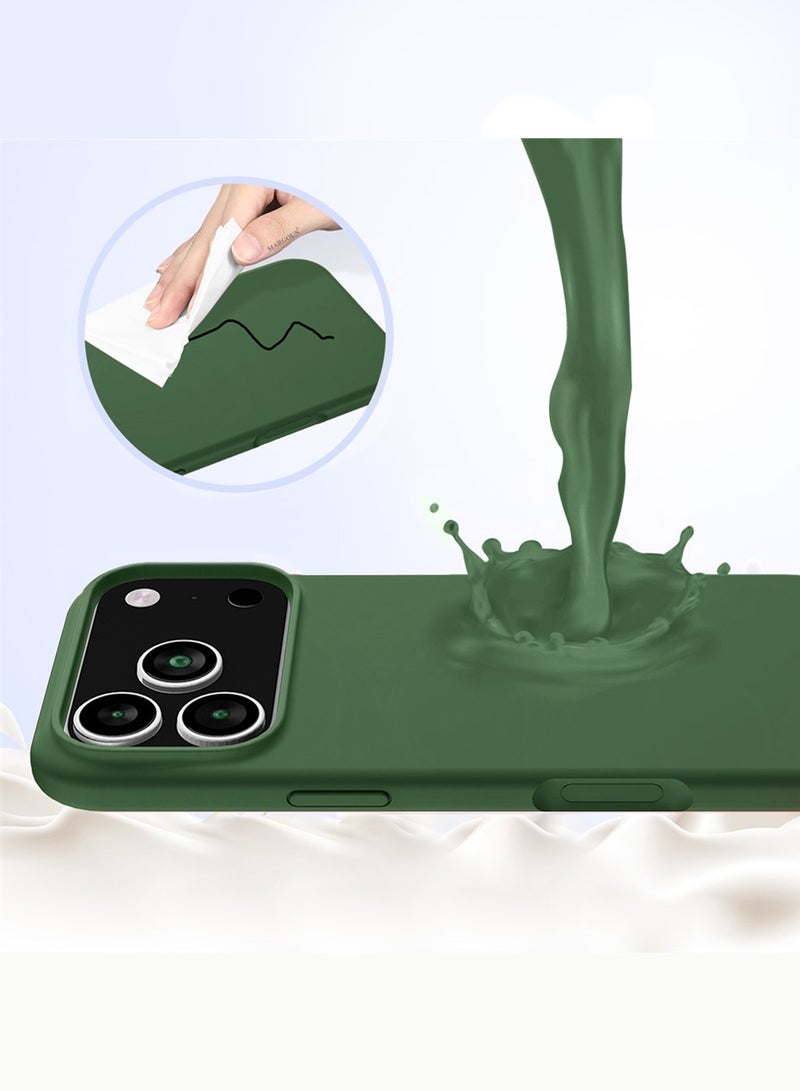 2 Packs Silicone Protective Phone Case for iPhone 17 Pro Max - Soft Anti-Scratch Microfiber Lining Ultra Slim Drop Protection Phone Cover with Privacy Screen Protector - Green - Image 4