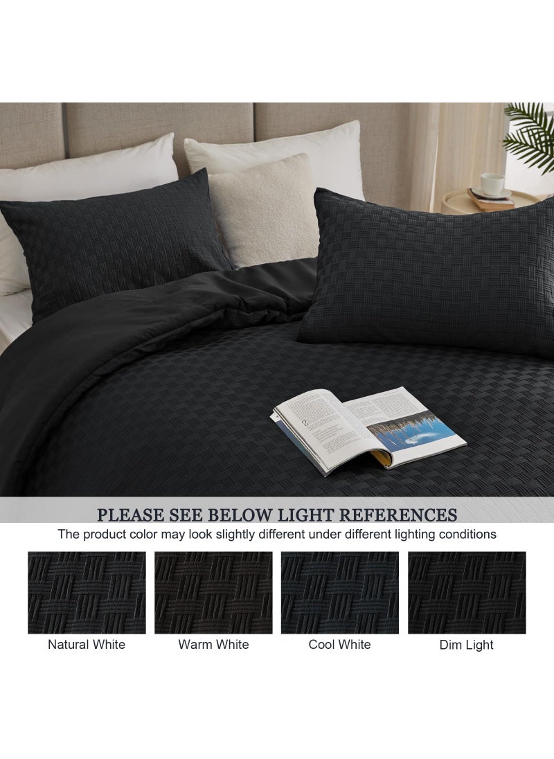 Whale Flotilla Whale Flotilla 3-Piece Jacquard Checkerd Ultra Soft Queen Comforter Set  Luxury Reversible Microfiber Comforters Full Size Bedding Set with 2 Pillowcases  Lightweight Duvet for All Seasons  Black  - Image 4