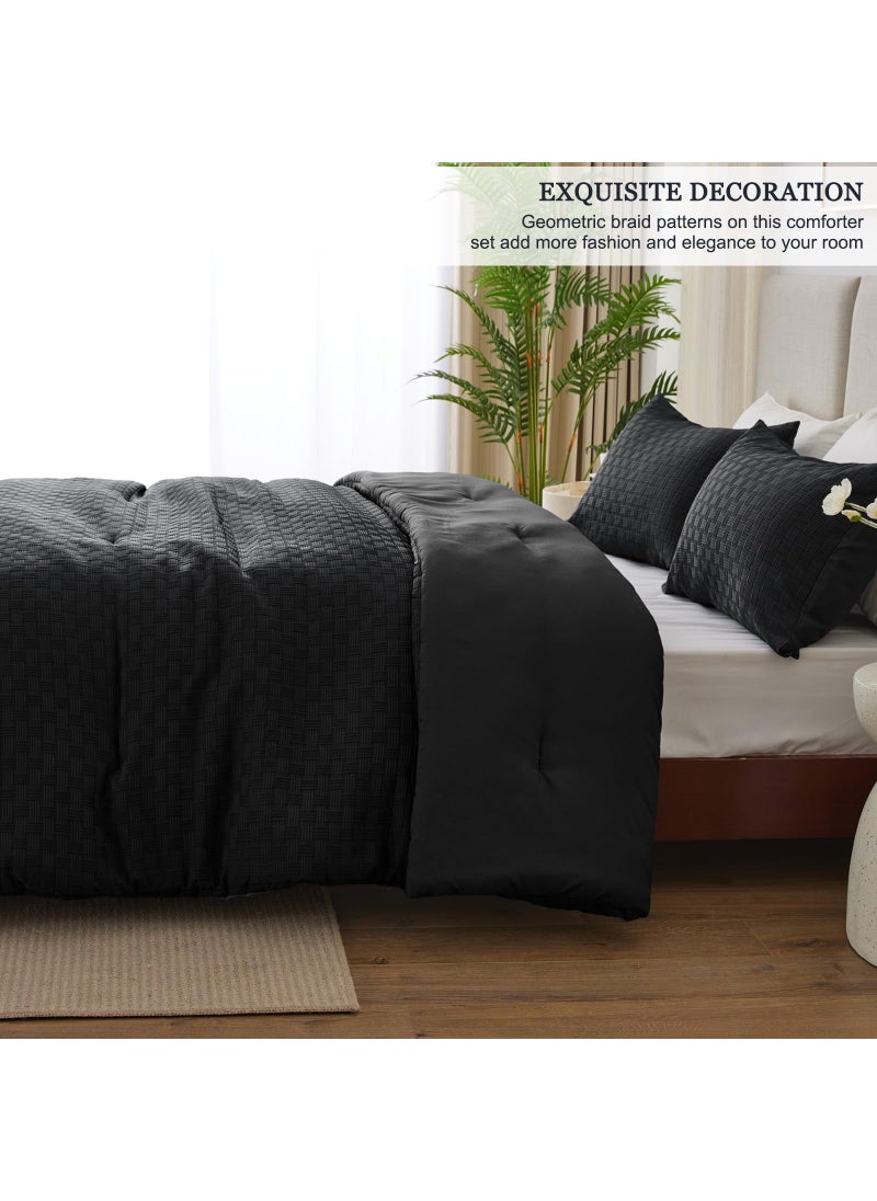 Whale Flotilla Whale Flotilla 3-Piece Jacquard Checkerd Ultra Soft Queen Comforter Set  Luxury Reversible Microfiber Comforters Full Size Bedding Set with 2 Pillowcases  Lightweight Duvet for All Seasons  Black  - Image 3
