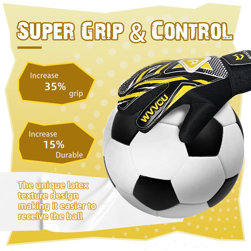 WVVOU Goalkeeper Gloves for Kids Youth, Soccer Goalie Gloves with Double Protection, Anti-Slip Soccer Gloves, Super Grip - Image 3