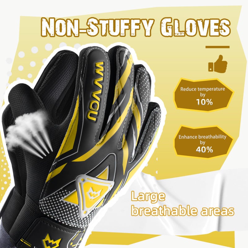WVVOU Goalkeeper Gloves for Kids Youth, Soccer Goalie Gloves with Double Protection, Anti-Slip Soccer Gloves, Super Grip - Image 1