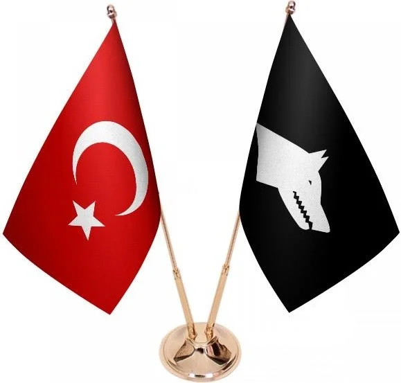 Satürn Saturn Desktop Black Gokturk Flag Turkish Flag Double Brass Poles Table Flag Set