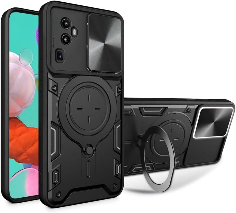 Grabist case Compatible with Oppo Reno 10 Pro Plus, Premium Protection Back Case with Camera Slide Cover Built-in CD Ring Stand Shockproof case for reno 10 pro plus 5G (Black)
