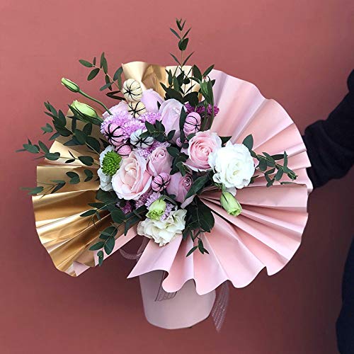 BBJ WRAPS Double Sided Golden Flower Wrapping Paper Waterproof Gift Packaging Florist Bouquet Wraps, 20 Sheets 23.6X23.6 Inch (Red) - Image 3