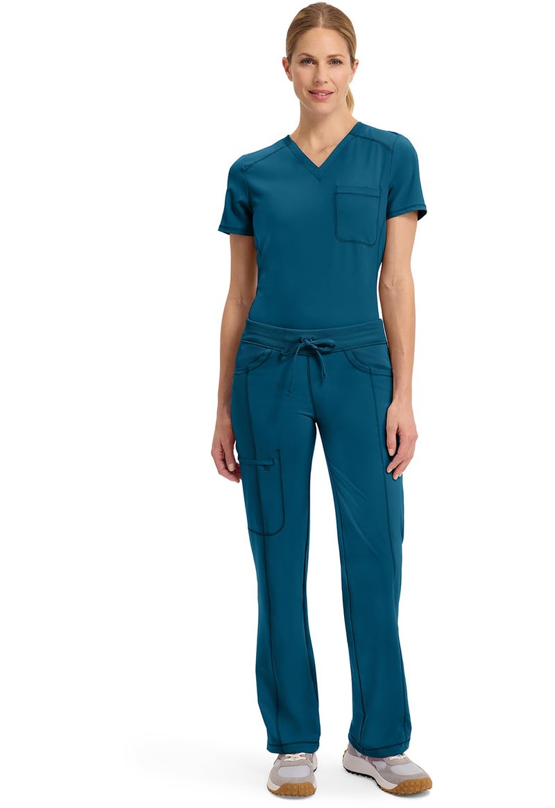 Cherokee Infinity Straight Leg Drawstring Women Scrub Pants 360 Stretch with 4 Pockets 1123AP, S Petite, Caribbean Blue - Image 3
