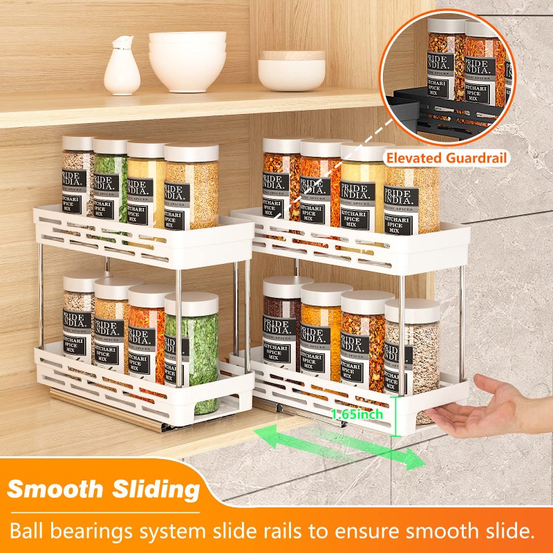 DABIGE Pull Out Spice Rack Organizer for Cabinet, 2 Pack Slide Out Spice Racks Organizer, Spice Cabinet Organizers, Cabinet Size Need:12'' Highx11'' Deepx5'' Wide,Hold 10 Spice Jar Each Tier-2Tier, White - Image 5