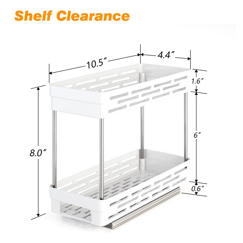 DABIGE Pull Out Spice Rack Organizer for Cabinet, 2 Pack Slide Out Spice Racks Organizer, Spice Cabinet Organizers, Cabinet Size Need:12'' Highx11'' Deepx5'' Wide,Hold 10 Spice Jar Each Tier-2Tier, White - Image 4