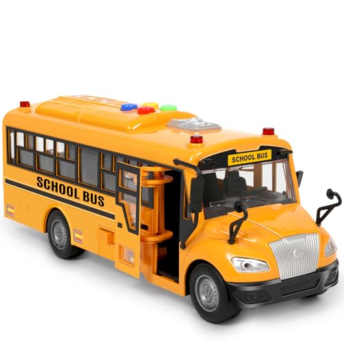 choopheme Yellow School Bus Toys for Toddlers With 4 Different Flashing Lights Sound Back And Side Doors Open FrictionPowered Wheels Light Up Toy Buses Birthday Gift 3 4 Year Old And Up Girl Boy Toys - Image 1