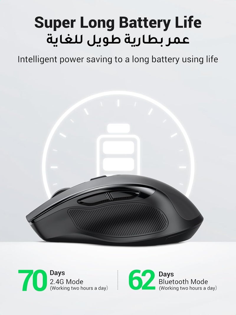 UGREEN Wireless Mouse (Bluetooth5.4+2.4GHz) ，Rechargeable, Long Battery Life, Ergonomic Silent Mouse, 6 Buttons with 5 Adjustable 4000 DPI, Compatible with Windows, macOS, iOS, Android, Linux - Image 2