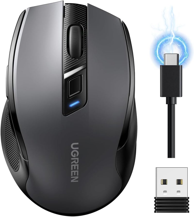 UGREEN Wireless Mouse (Bluetooth5.4+2.4GHz) ，Rechargeable, Long Battery Life, Ergonomic Silent Mouse, 6 Buttons with 5 Adjustable 4000 DPI, Compatible with Windows, macOS, iOS, Android, Linux - Image 1