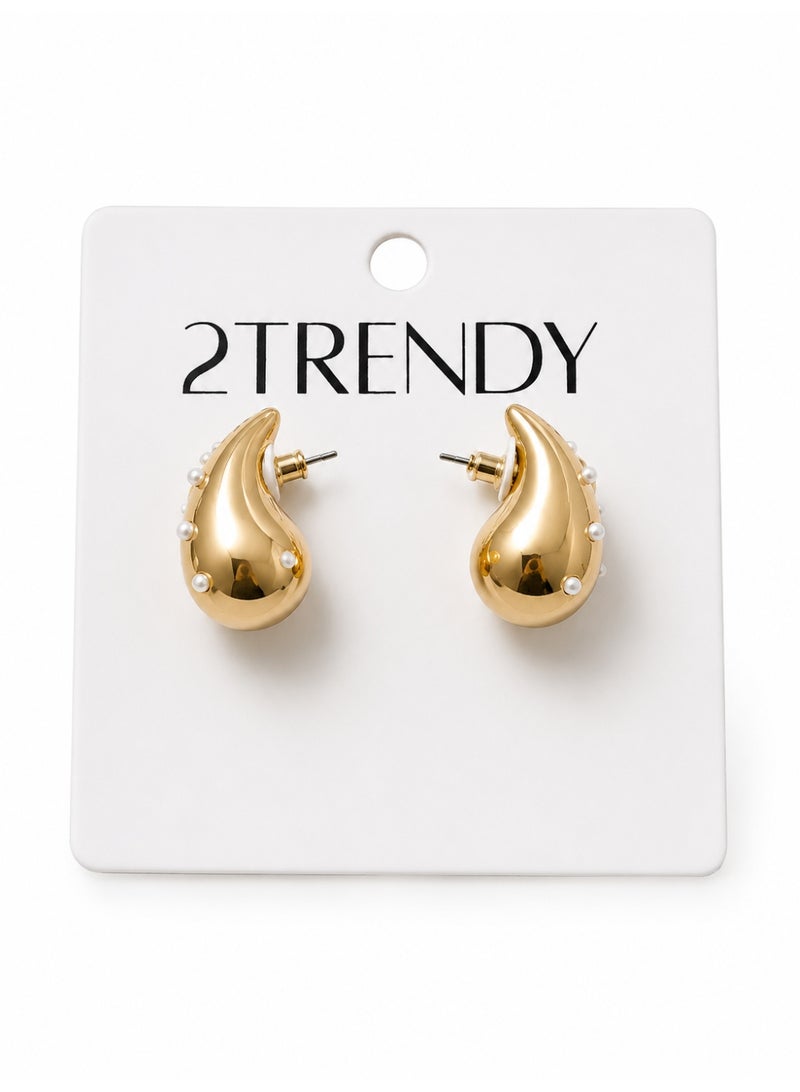 Women's Gold Teardrop Pearl Accent Earrings