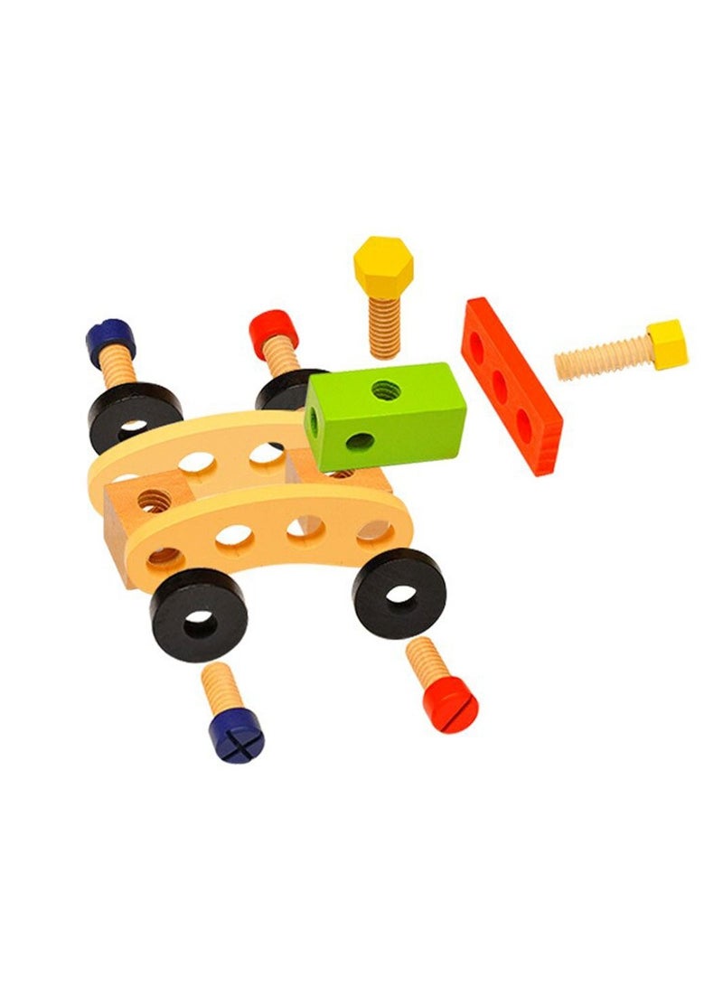 Kids Wooden Toolbox Pretend Play Set Tool Kit For Kids Wooden Tool Box Wooden Tools Building Toy Set Creative DIY Educational Construction Toy Stem Toy For Toddlers Boys Girls  - Image 2