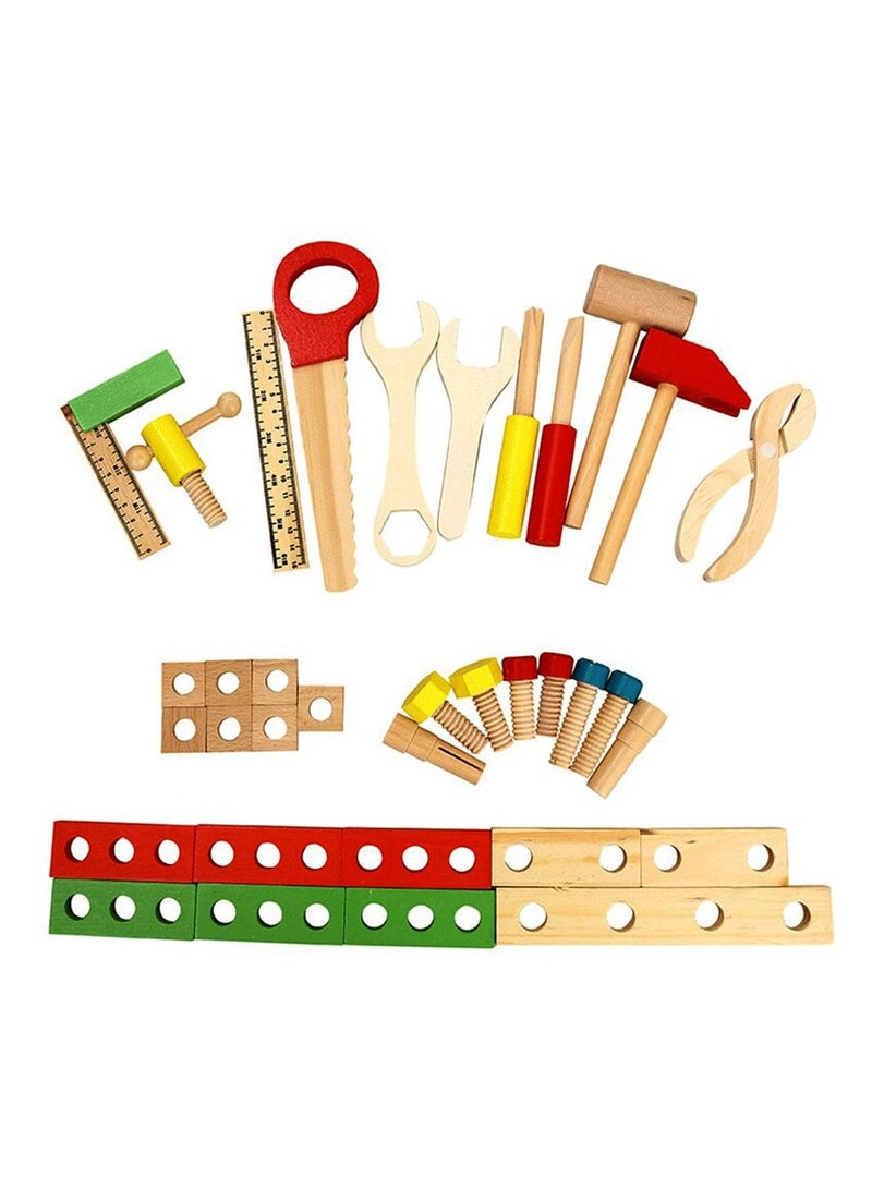 Kids Wooden Toolbox Pretend Play Set Tool Kit For Kids Wooden Tool Box Wooden Tools Building Toy Set Creative DIY Educational Construction Toy Stem Toy For Toddlers Boys Girls  - Image 3
