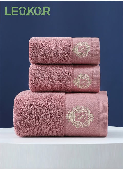 3PCS Cotton Bath Towel Set Fast Absorbent Skin-friendly and Soft Bath Towel*1PCS and 2PCS Towels Pink