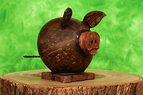 G6 COLLECTION Unique Handmade Coconut Shell Wood Cute Pig Coin Piggy Bank Handcrafted Wooden Rustic Hand Carved Decorative Keepsake Saving Money Adorable Kids Room Decor Gift Pig Bank - Image 5