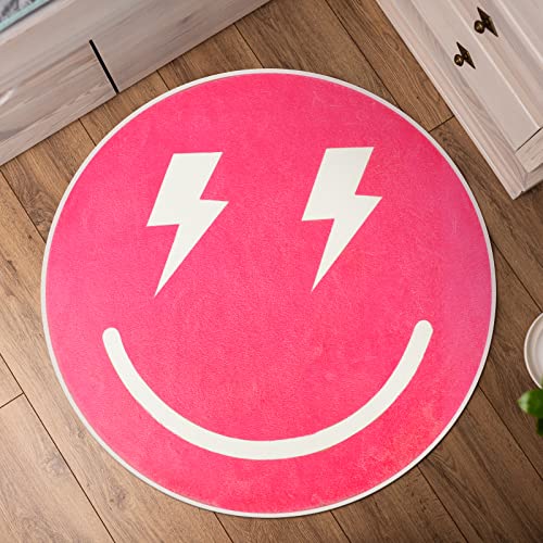 Haull 24 Inch Smile Face Bath Mat Pink Bathroom Rugs Decor Preppy Round Cute Non Slip Bath Rugs Water Absorbent for Bathroom Bedroom Entrance Toilet Floor