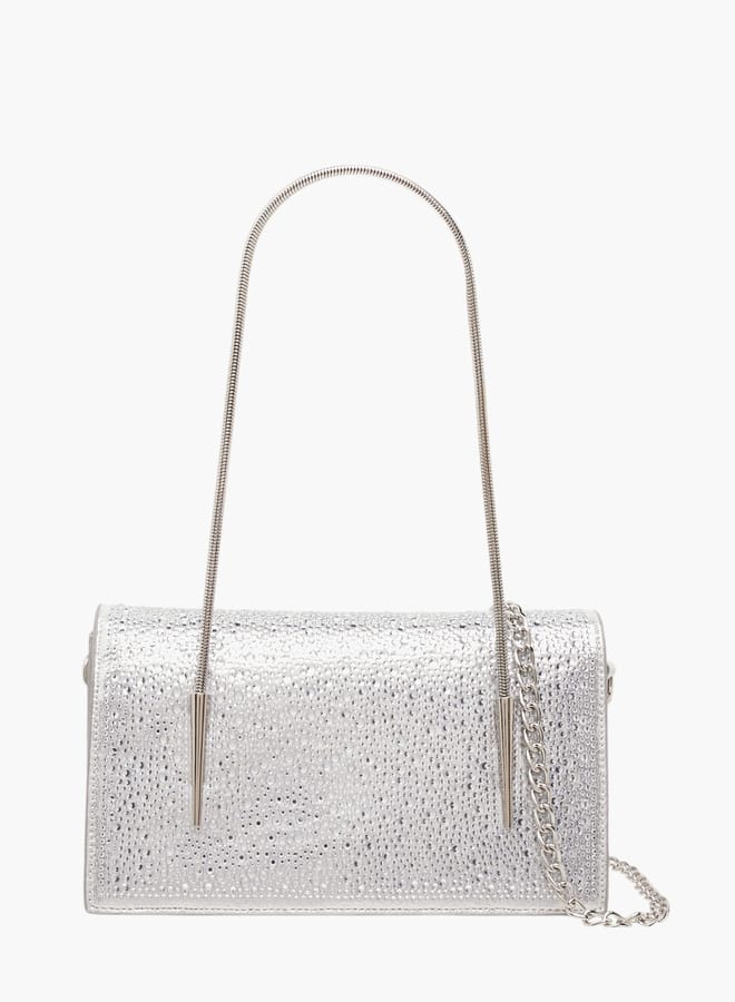 Flora Bella By Shoexpress Women's Embellished Sling Bag with Chain Strap and Magnetic Button Closure  - Image 1