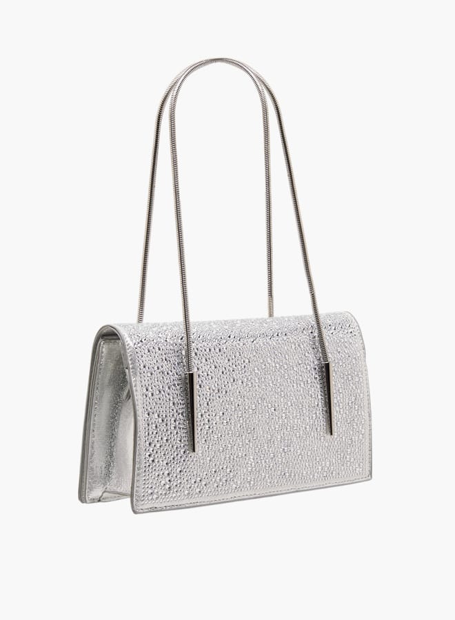 Flora Bella By Shoexpress Women's Embellished Sling Bag with Chain Strap and Magnetic Button Closure  - Image 3