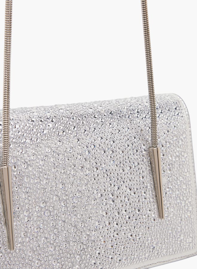 Flora Bella By Shoexpress Women's Embellished Sling Bag with Chain Strap and Magnetic Button Closure  - Image 4