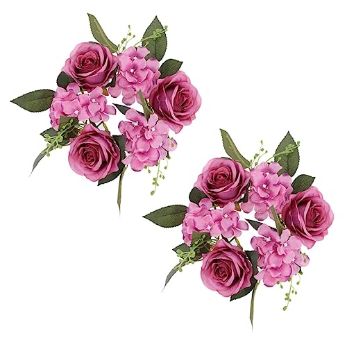 GOOHOCHY GOOHOCHY 2pcs candlestick garland hot pink roses candle wreaths flower decor fake roses winter table decor candle rings  - Image 1