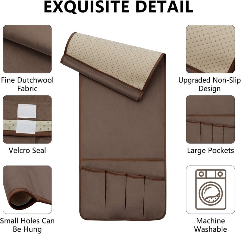 WETRBWEH Remote Control Holder for Armchair Caddy，Couch Caddy Organizer TV Remote Holder for Bed Storage 5 Pockets，Remote Caddy Bedside Organizer Bedside Table Organizer (Brown, 35"x12.4") - Image 4