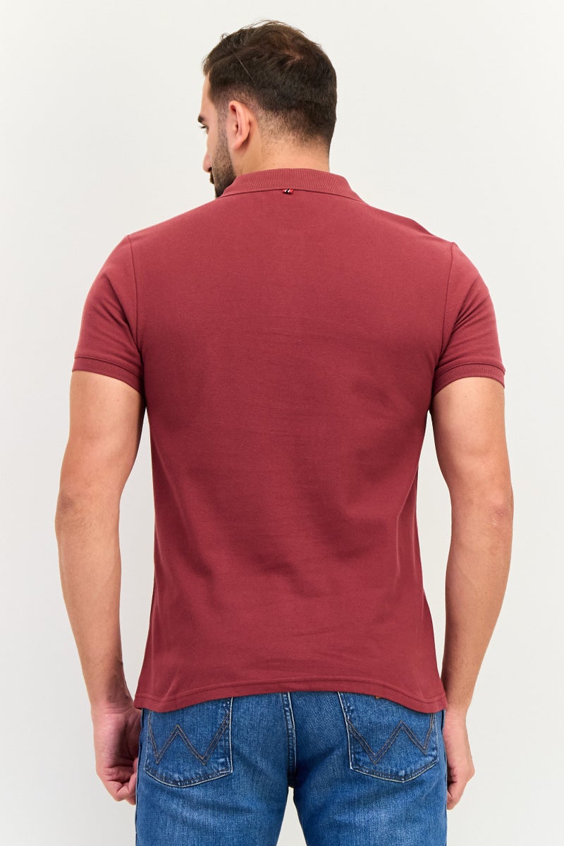 Nordland قميص بولو قصير الأكمام بتصميم منتظم للرجال بشعار العلامة التجارية، مارون - Image 3