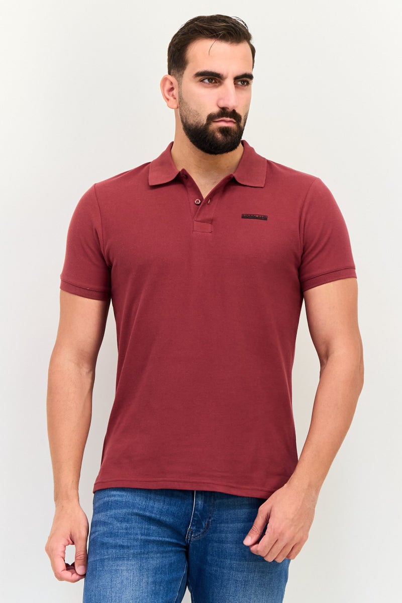 Nordland قميص بولو قصير الأكمام بتصميم منتظم للرجال بشعار العلامة التجارية، مارون - Image 1