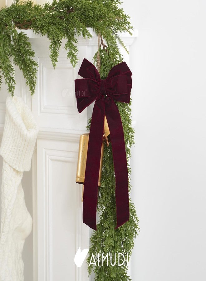 AIMUDI Burgundy Velvet Bows - 6.5" x 15" Christmas Bows for Gift Wrapping, Tree, Wreath, Garland, Staircase, Home & Outdoor Winter Decorations, 2 PCs - Image 5