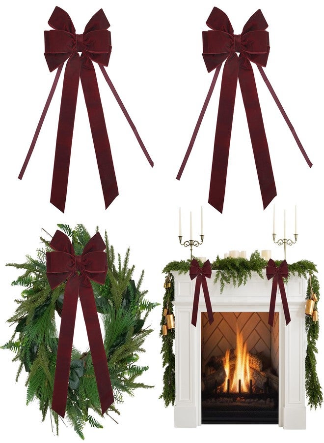 AIMUDI Burgundy Velvet Bows - 6.5" x 15" Christmas Bows for Gift Wrapping, Tree, Wreath, Garland, Staircase, Home & Outdoor Winter Decorations, 2 PCs - Image 1