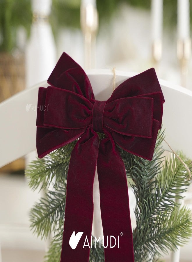 AIMUDI Burgundy Velvet Bows - 6.5" x 15" Christmas Bows for Gift Wrapping, Tree, Wreath, Garland, Staircase, Home & Outdoor Winter Decorations, 2 PCs - Image 4