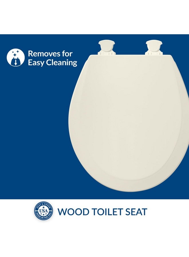 Bemis 500EC Durable Wood Toilet Seat with Easy Clean Hinges, Round, Biscuit - Image 1