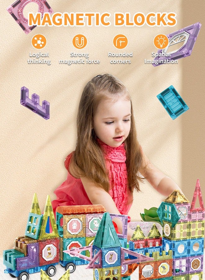 Magnetic Building Blocks for Kids with Stickers, DIY Creative Magnetic Building Tiles, Easy to Clean and Use - Image 2