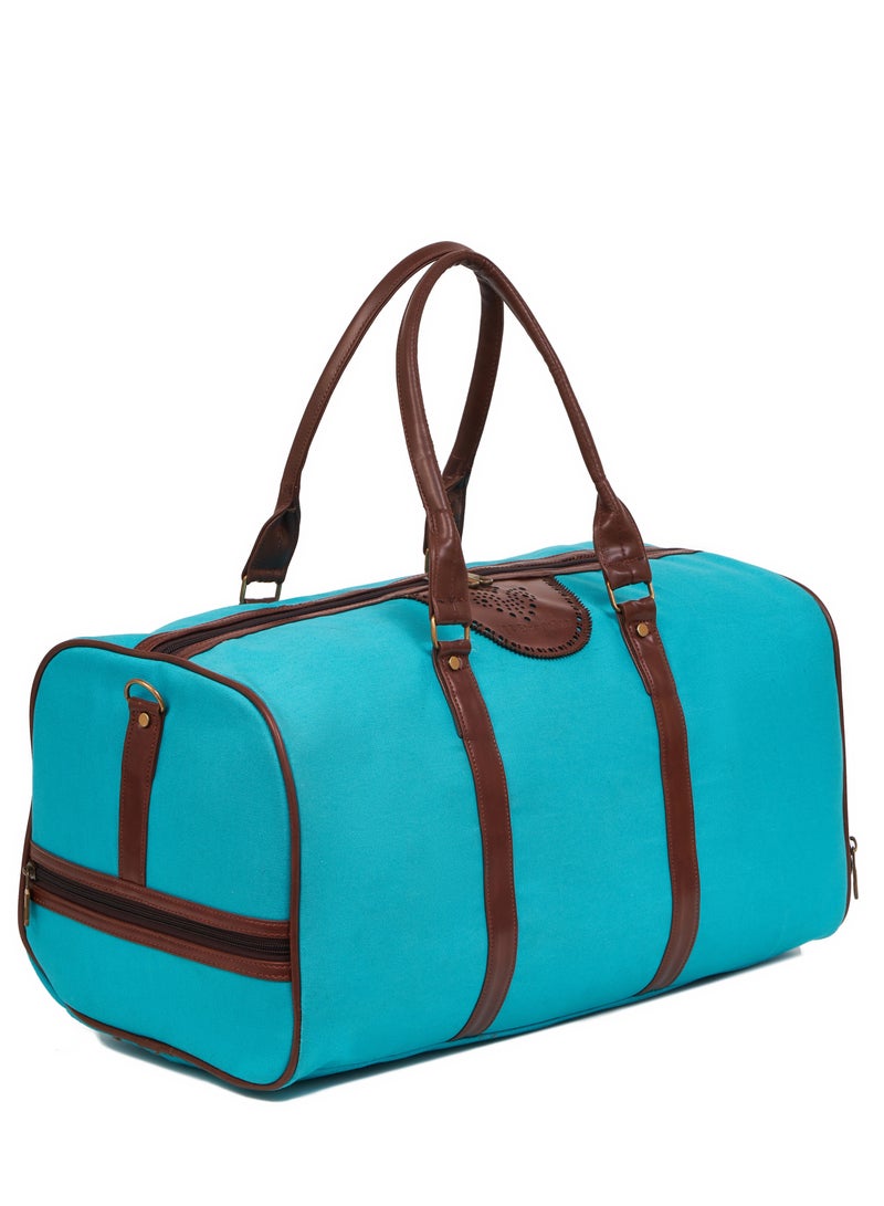 STORYTELLER Paisley Elegant Canvas With Faux  Leather Travel Duffel Bag With Shoes Compartment For Men and Women Aqua - Image 2