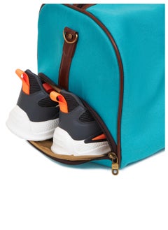 STORYTELLER Paisley Elegant Canvas With Faux  Leather Travel Duffel Bag With Shoes Compartment For Men and Women Aqua  - Image 5