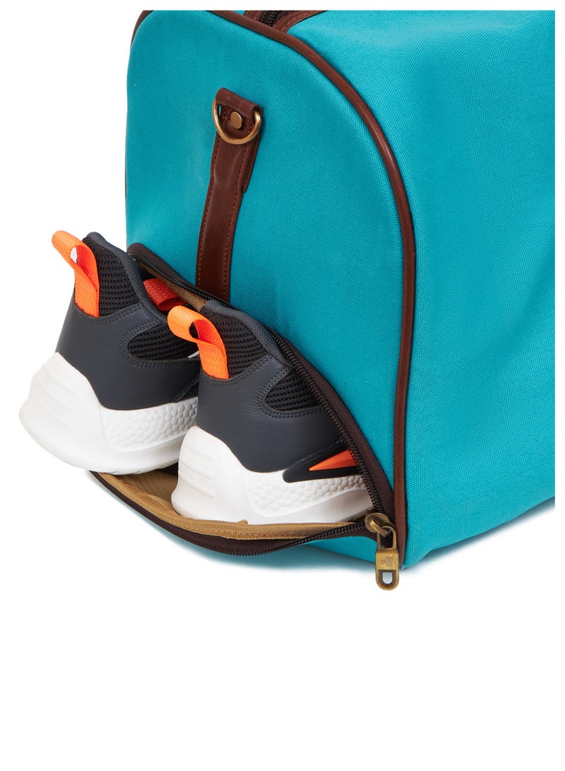 STORYTELLER Paisley Elegant Canvas With Faux  Leather Travel Duffel Bag With Shoes Compartment For Men and Women Aqua - Image 5