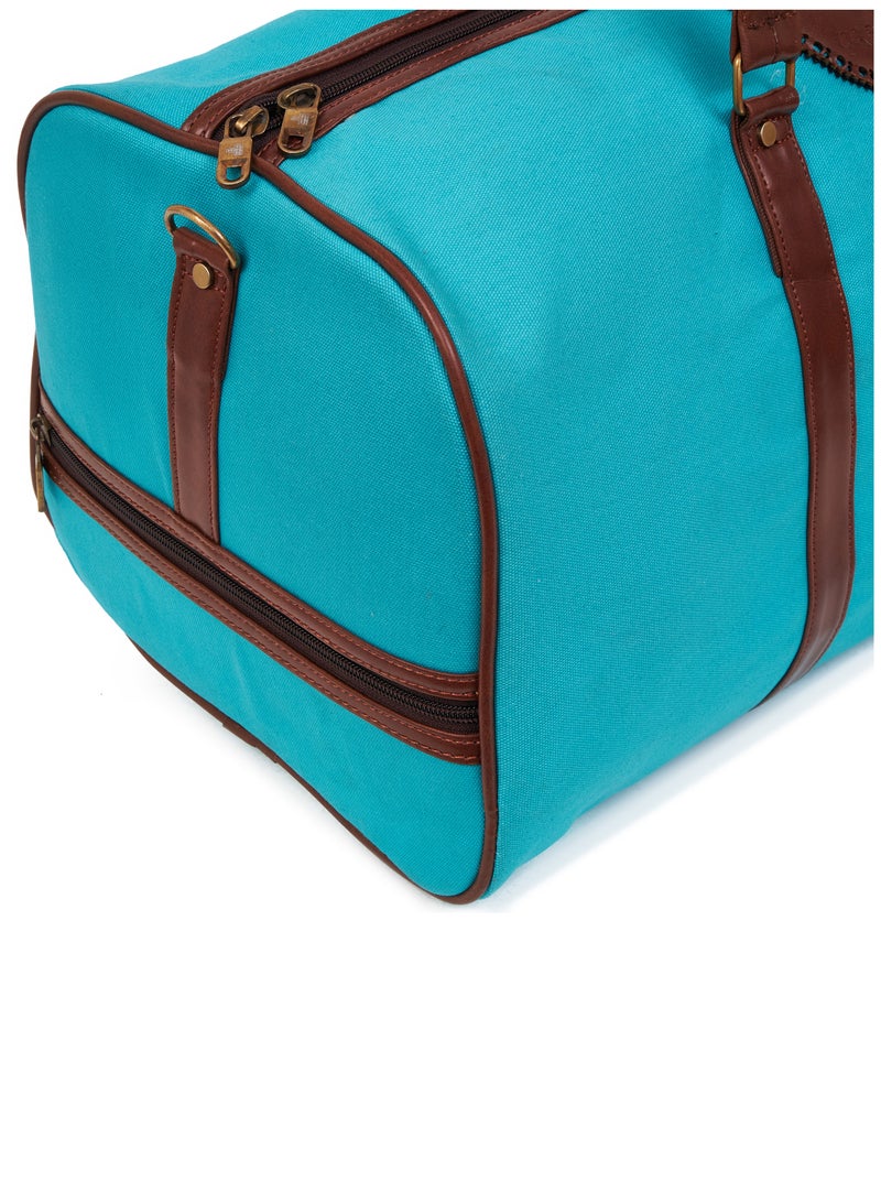 STORYTELLER Paisley Elegant Canvas With Faux  Leather Travel Duffel Bag With Shoes Compartment For Men and Women Aqua - Image 3