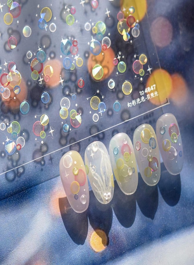 SINSEN Summer Water Bubble Nail Art Stickers Decals 1PCS Shiny Shell Light Summer Beach Dreamy Bubbles 5D Embossed Nail Decals Summer Nails Design Manicure Supply for Women DIY Nail Art Decorations - Image 4