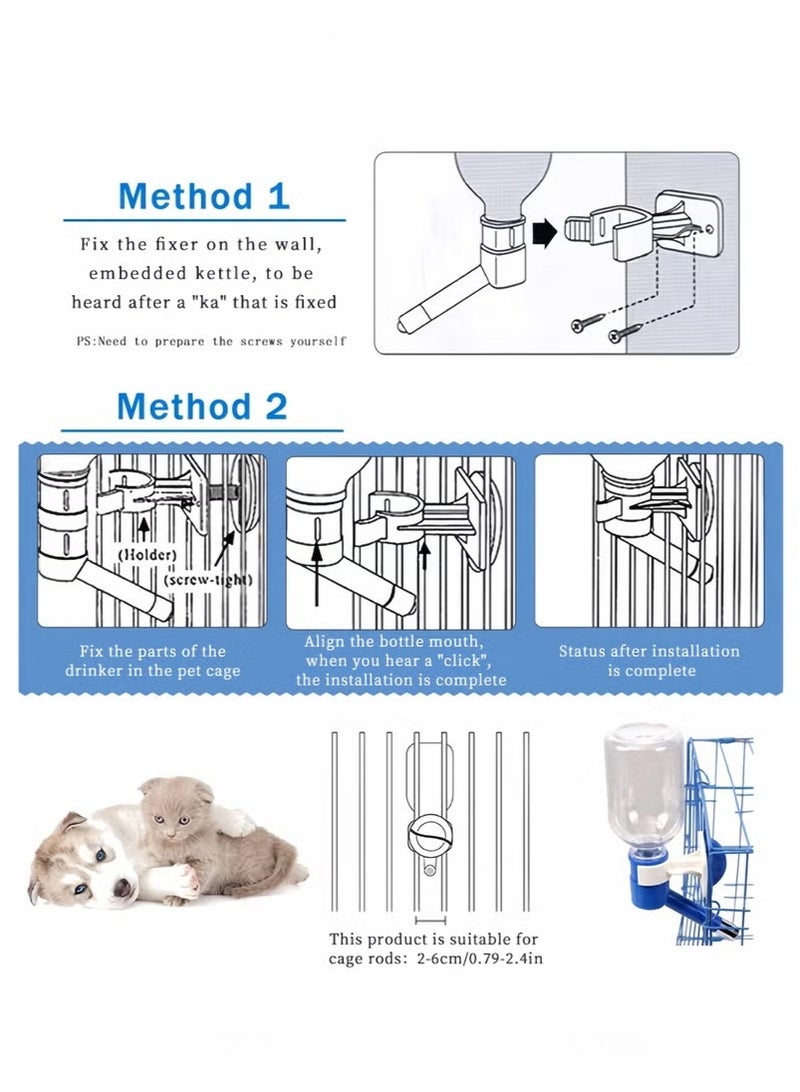 No-Drip Pet Water Dispenser Plastic Kennel Wall-Mounted Water Bottle Adjustable Drinking Feeder for Dogs Cats and Small Animals - Image 5