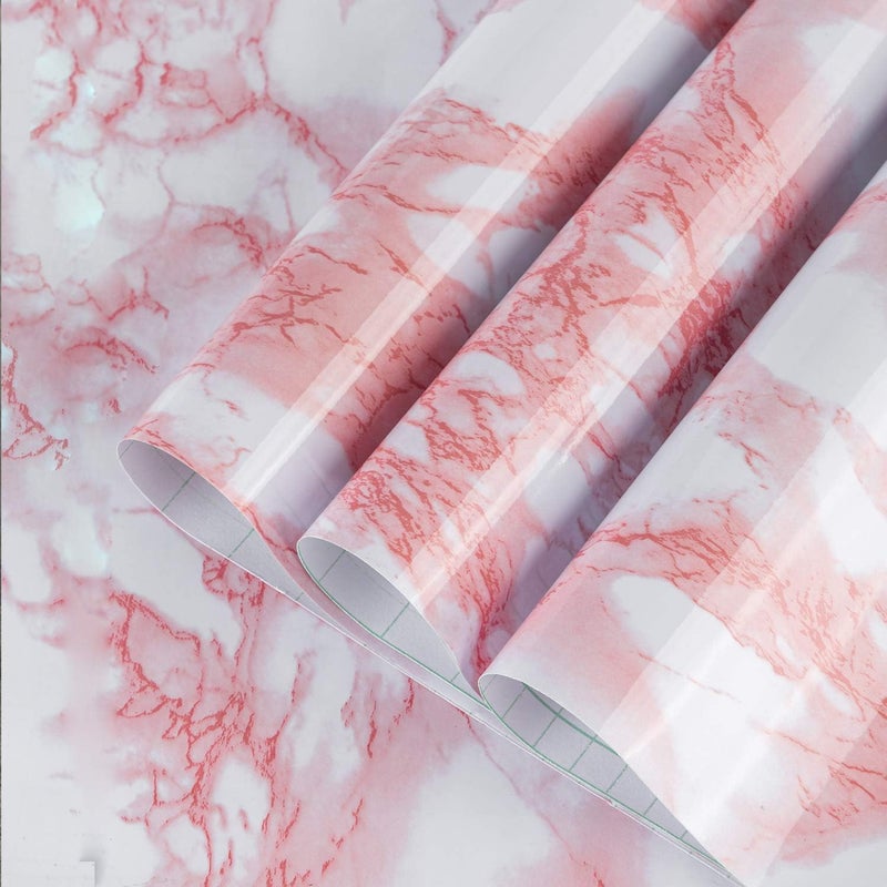 BAYYA Extra Wide Marble Contact Paper Granite Peel and Stick Wallpaper Pink Glossy 315x354 inch Countertop Contact Paper for Kitchen Bathroom Selfadhesive Waterproof Decorative Film Marble Vinyl Wrap - Image 2