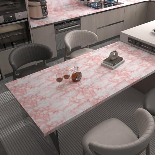 BAYYA Extra Wide Marble Contact Paper Granite Peel and Stick Wallpaper Pink Glossy 315x354 inch Countertop Contact Paper for Kitchen Bathroom Selfadhesive Waterproof Decorative Film Marble Vinyl Wrap - Image 3