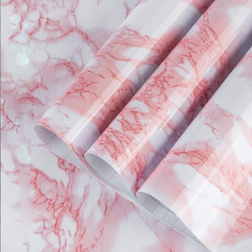 BAYYA Extra Wide Marble Contact Paper Granite Peel and Stick Wallpaper Pink Glossy 315x354 inch Countertop Contact Paper for Kitchen Bathroom Selfadhesive Waterproof Decorative Film Marble Vinyl Wrap - Image 1